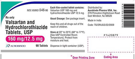 “Valsartan and Hydrochlorothiazide Tablets, USP, 160 mg/12.5 mg, 90 Tablets”