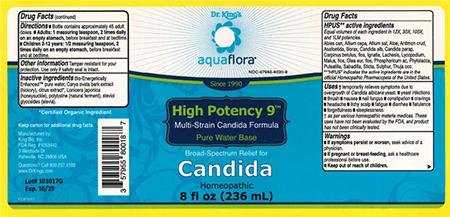 Product labeling, Dr. King’s Aquaflora Candida 8 fl oz (236 mL) Lot 10107G