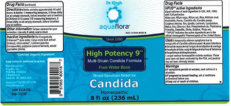 Product labeling, Dr. King’s Aquaflora Candida 8 fl oz (236 mL) Lot 111417C
