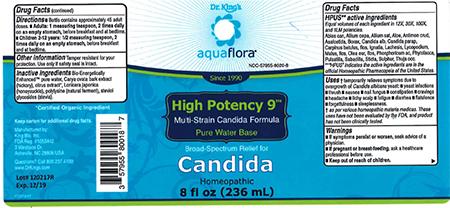 Product labeling, Dr. King’s Aquaflora Candida 8 fl oz (236 mL) Lot 120217R