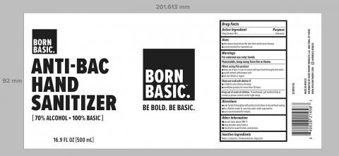 Born Basic Anti-Bac Hand Sanitizer 70% Alcohol, 16.9 fl oz