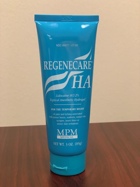 Photo 1 – Labeling, Regenecare HA, front of packaging