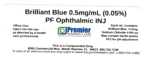 Brilliant Blue 0.5mg/mL (0.05%) PF Ophthalmic INJ, Premier Pharmacy Labs