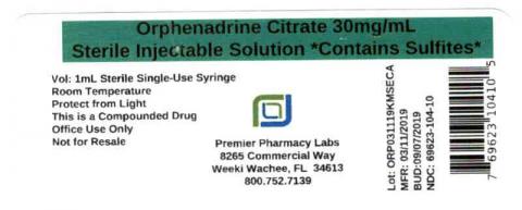 Orphenadrine Citrate 30mg/mL, Sterile Injectable Solution Contains Sulfites, Premier Pharmacy Labs