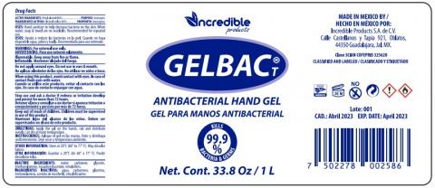 Label, GELBAC T ANTIBACTERIAL HANDGEL 1 liters /33.8 oz  