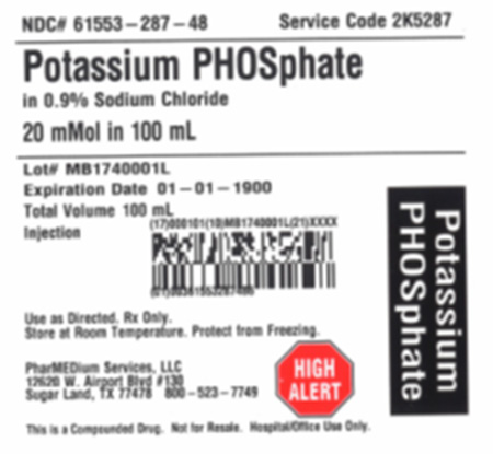PharMEDium Label - Potassium PHOSphate in 0.9% Sodium Chloride 20 mMol in 100 mL Bag