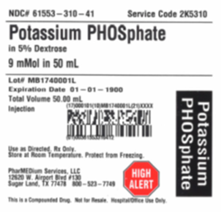 PharMEDium Label - Potassium PHOSphate in 5% Dextrose 9 mMol in 50 mL Bag