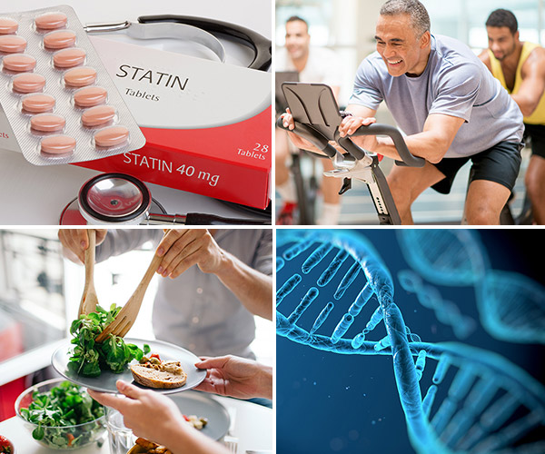Controlling cholesterol with statins, a healthy diet, and exercise - collage