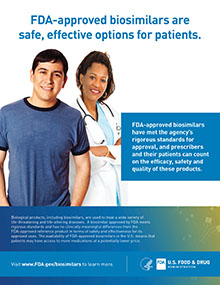Biosimilars print ad Version with female doctor, male patient