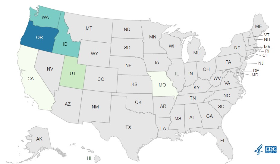 Case Count Map Provided by CDC - Salmonella linked to Raw Cookie Dough