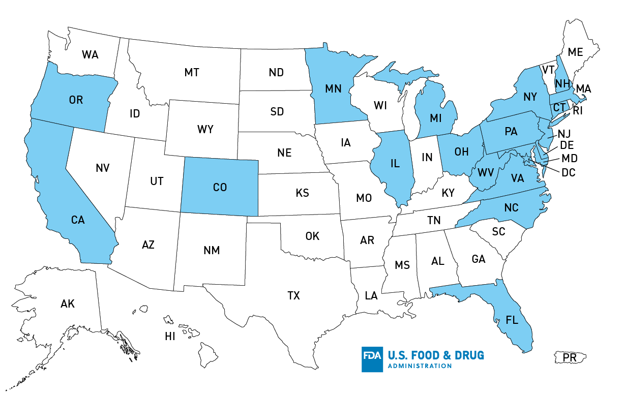 Outbreak Investigation of Listeria: Soft Serve On The Go Ice Cream Cups (August 2023) - Map of U.S. Distribution