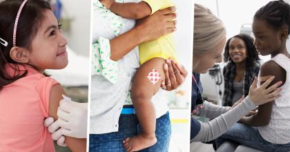 Collage of children getting vacinated