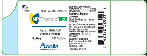 NPThyroid120, Thyroid Tablets, USP, 2 grain (120 mg), 100 tablets, front label