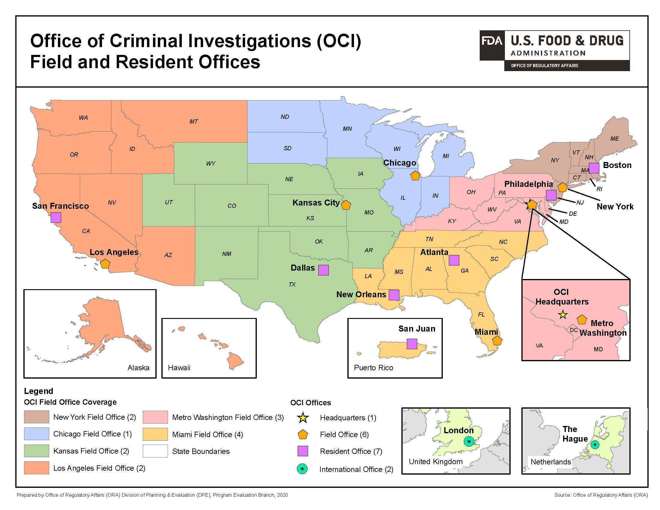 Map of OCI Field and Resident Offices. For details contact OCI.