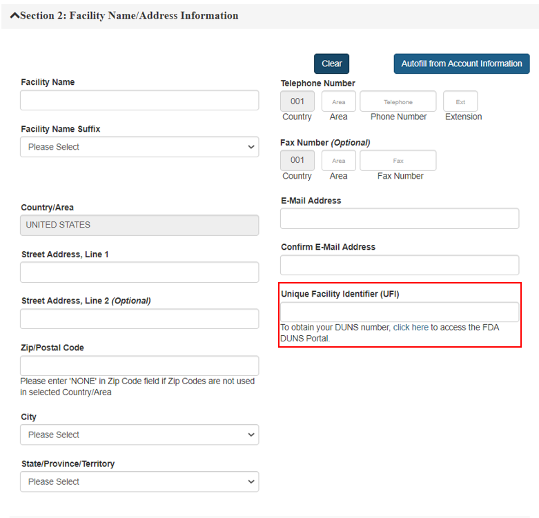 Food Facility Registration Step-by-Step Instructions Section 2 Facility Name Address Information