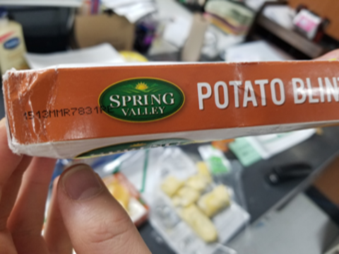 Spring Valley Potato Blintzes, Side Label