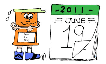 Pill Bottle Pete looking at a calendar