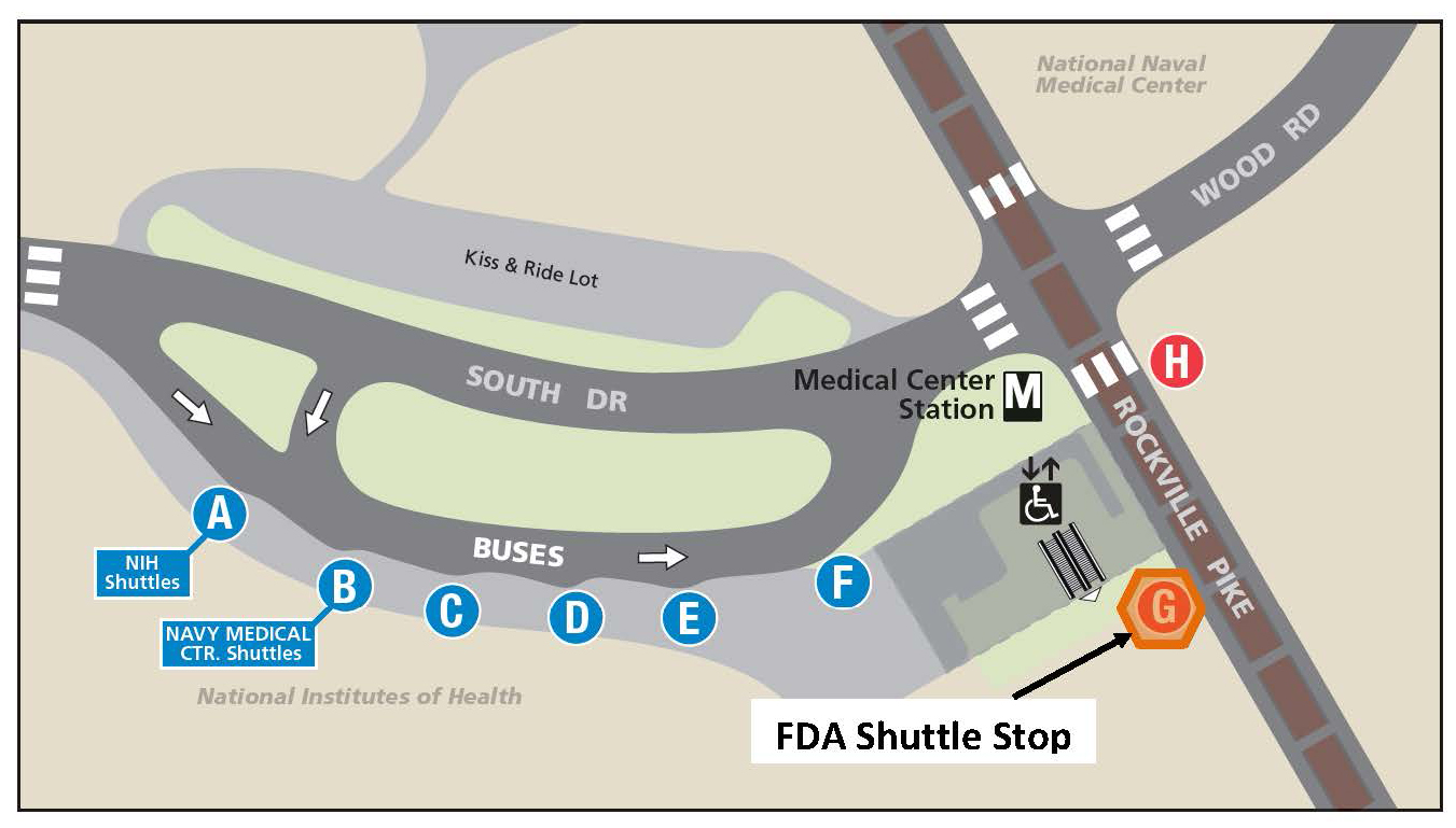 White Oak Shuttle Bus Stop Location at the Medical Center Metro Station