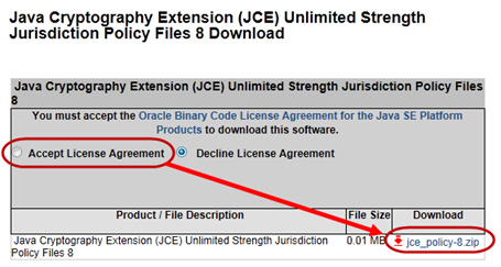 Click the radio button next to ‘Accept License Agreement’. Then click on ‘jce_policy-8.zip’ to download the JCE files: