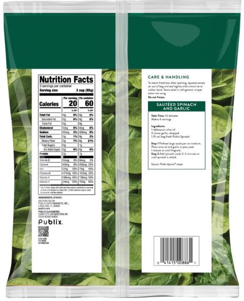 Labeling, Publix Spinach (Back)