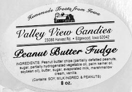 Labeling, Valley View Candies Peanut Butter Fudge