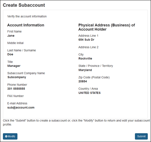 FDA Industry Systems User Guide: Subaccount Management - Figure 2