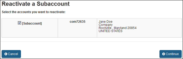 FDA Industry Systems User Guide: Subaccount Management - Figure 6