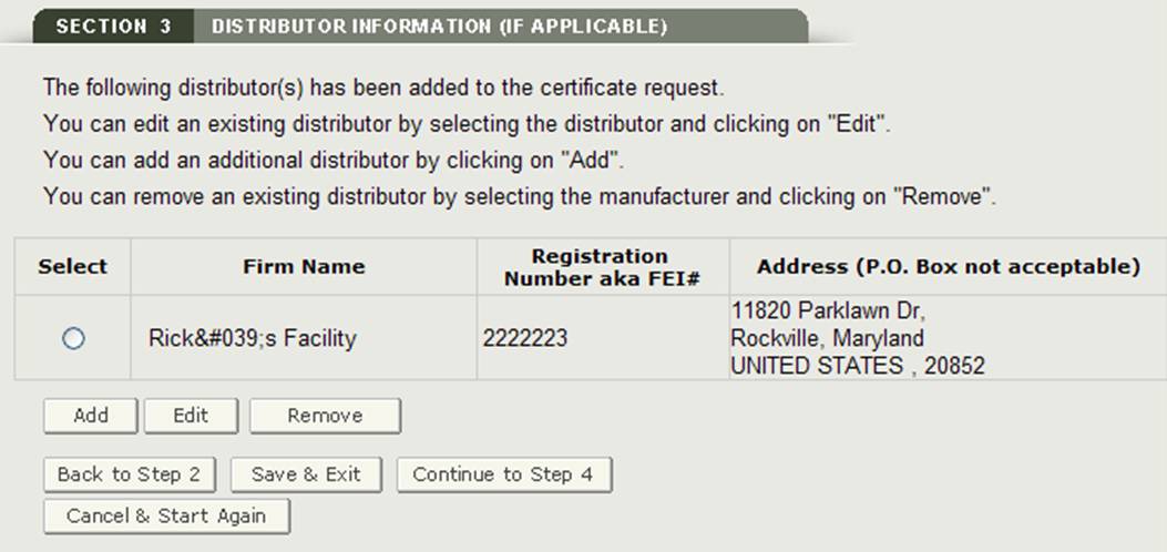 Section 3: Distributor Information Review Page