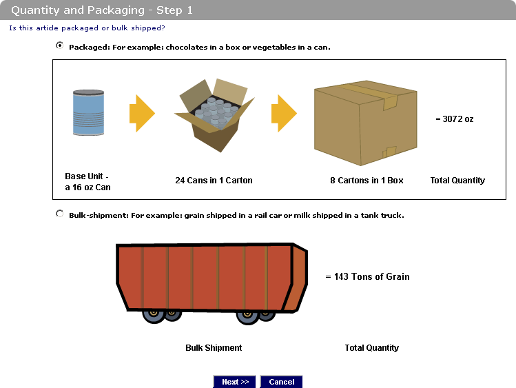 Prior Notice for Food Articles Step-by-Step Instructions for PNSI: Using the Packaging Wizard Step 1