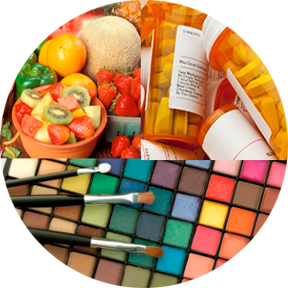 Photo montage of food, cosmetics, drugs