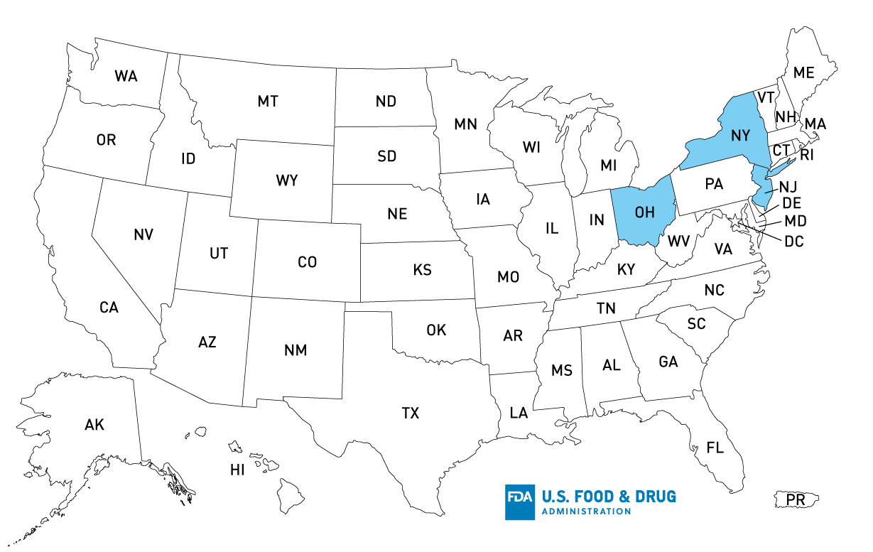 Outbreak Investigation of Listeria: Ice Cream (August 2023) - Map of U.S. Distribution