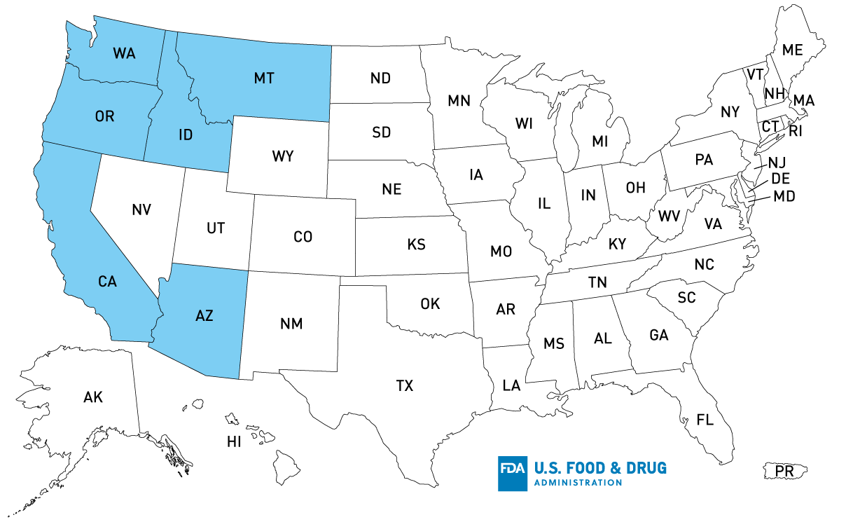 Map of U.S. Distribution of Recalled Onions Sold at Retail for the Outbreak Investigation of Salmonella Related to Onions (as of October 24, 2023)