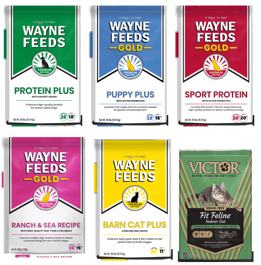 Representative Labeling, Wayne Feeds and Victor Cat Food