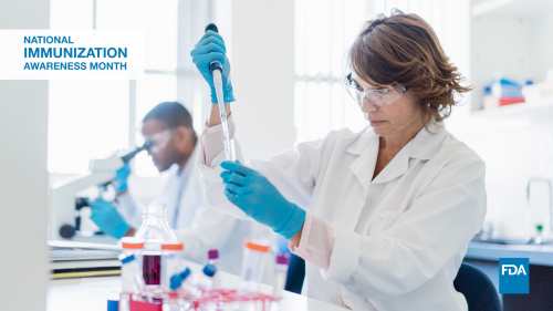 Photo of female lab technician running tests on new immunizations.