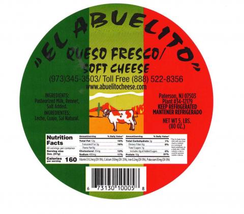 Label, El Abuelito Queso Fresco 5 lb.