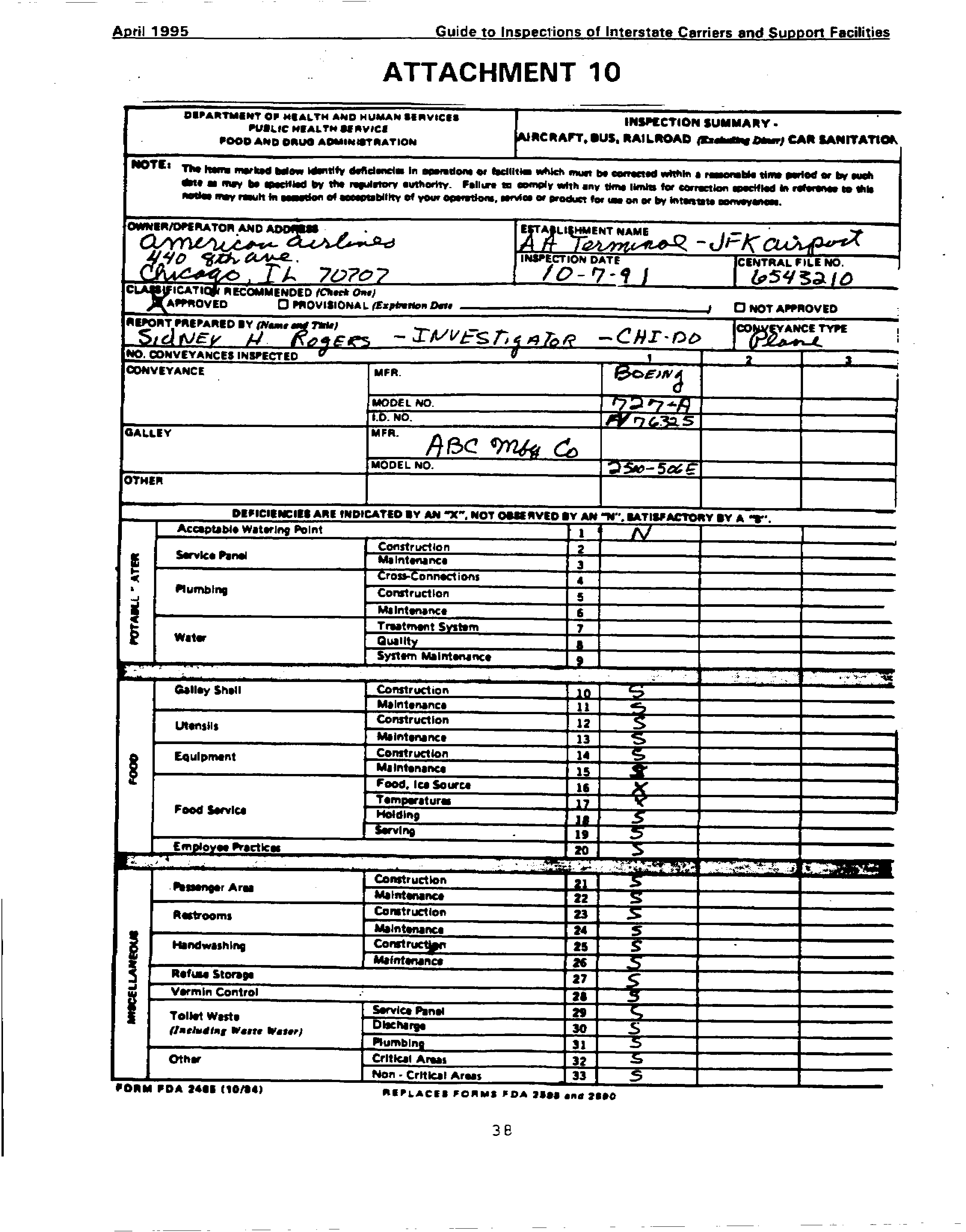 FDA-2465 - Inspection Summary - Vessel Watering Point Sanitation