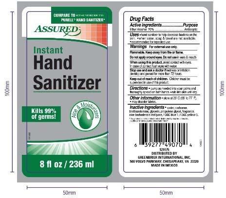 Image 2 - Product label front and back, ASSURED ALOE HAND SANITIZER 8 FL OZ/ 236 ML