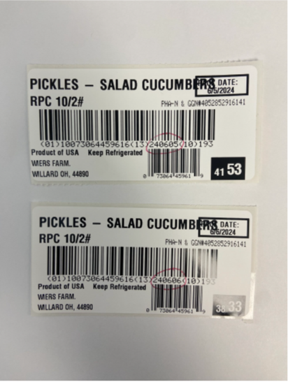 Image of salad cucumber sticker label , pack date 6/5/2024 and 6/6/2024