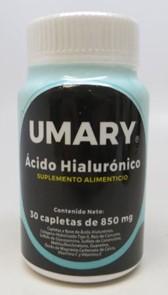 “Front label on bottle, Umary Acido Hialuronica, Suplemento Alimenticio, 30 Capletas de 850mg”