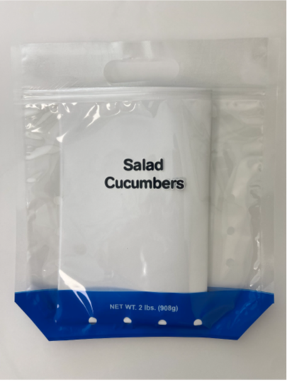 Image of salad cucumber clear plastic bag, NET WT 2 LBS, Side 1