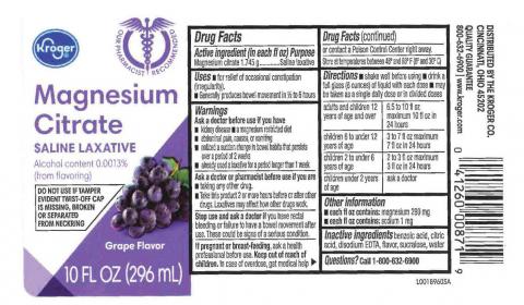 “Kroger Magnesium Citrate Saline Laxative, Grape Flavor”