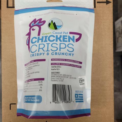Green Coast Pet, chicken strips, back of package