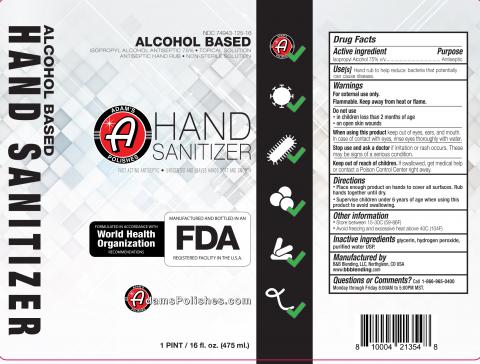 Photo 3 - Label, Adam’s Polishes Hand Sanitizer, 1 pint/16 fl oz.