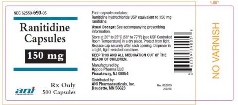 Label, Ranitidine capsules 150mg, 500 count