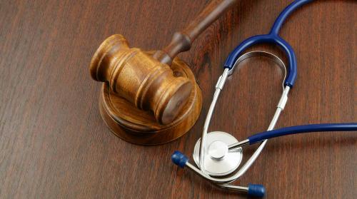 Gavel and stethoscope, representing medical countermeasure-related counterterrorism legislation