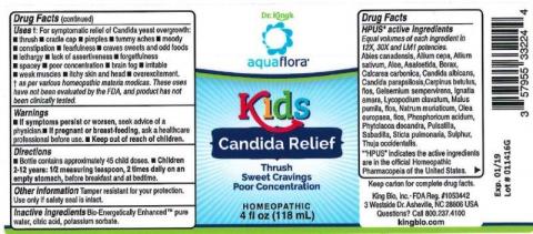 "Product label, Dr. Kings Aquaflora Kids Candida Relief 4 fl oz"