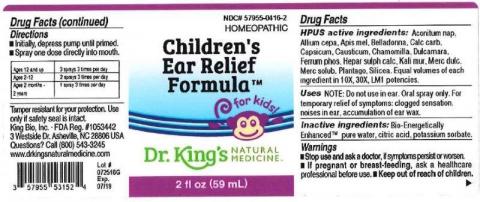 "Product label, Dr. Kings Childrens Ear Relief Formula, 2 fl oz"