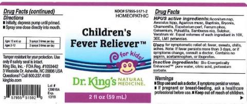 "Product label, Dr. Kings Childrens Fever Reliever, 2 fl oz"