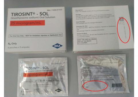 2.	“TIROSINT-SOL 25 mcg/mL 30 units carton-box, NDC 71858-0110-5”