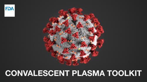 Graphic of the COVID-19 virus with Convalescent Plasma Toolkit banner